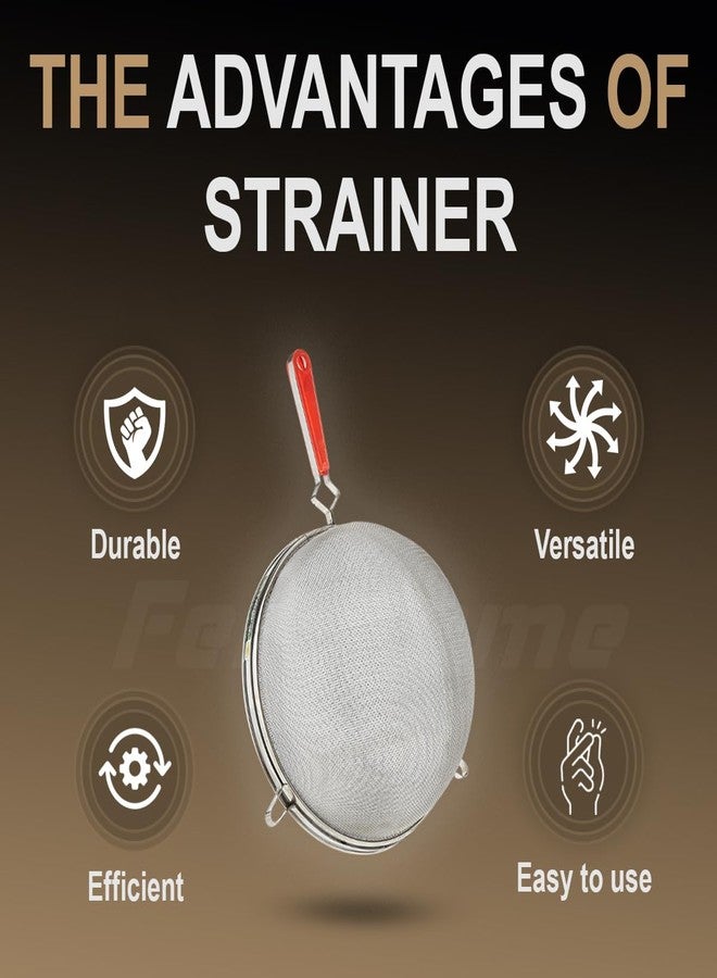 Ferohome 304 Stainless Steel Juice Strainer with Free Steel Silver Straw| Ultra-Fine Mesh Strainer/Sieve with Sturdy Handle |Multipurpose Filter Chalni for Soup, Lemon Water, Kadha,Coffee (9 No) - Image 4